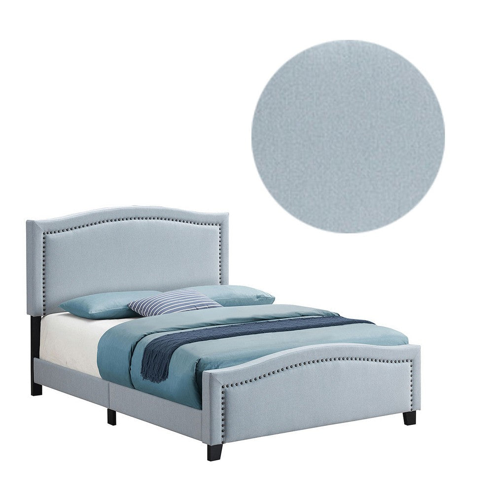 Fabric Upholstered Curved Design Queen Bed Blue By Casagear Home BM230417