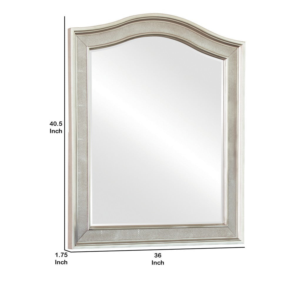 36 Inch Wooden Frame Arched Vanity Mirror Silver By Casagear Home BM230424