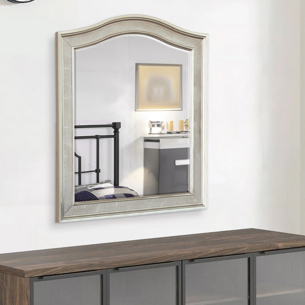 36 Inch Wooden Frame Arched Vanity Mirror Silver By Casagear Home BM230424