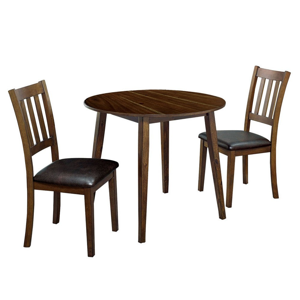 3 Piece Round Dining Table & Leatherette Chair Set Brown By Casagear Home BM230619