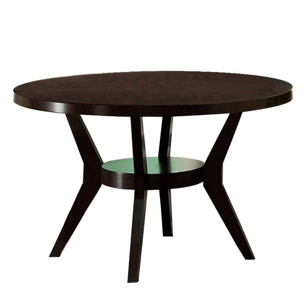 48" Modern Round Dining Table with Bottom Shelf, Brown By Casagear Home