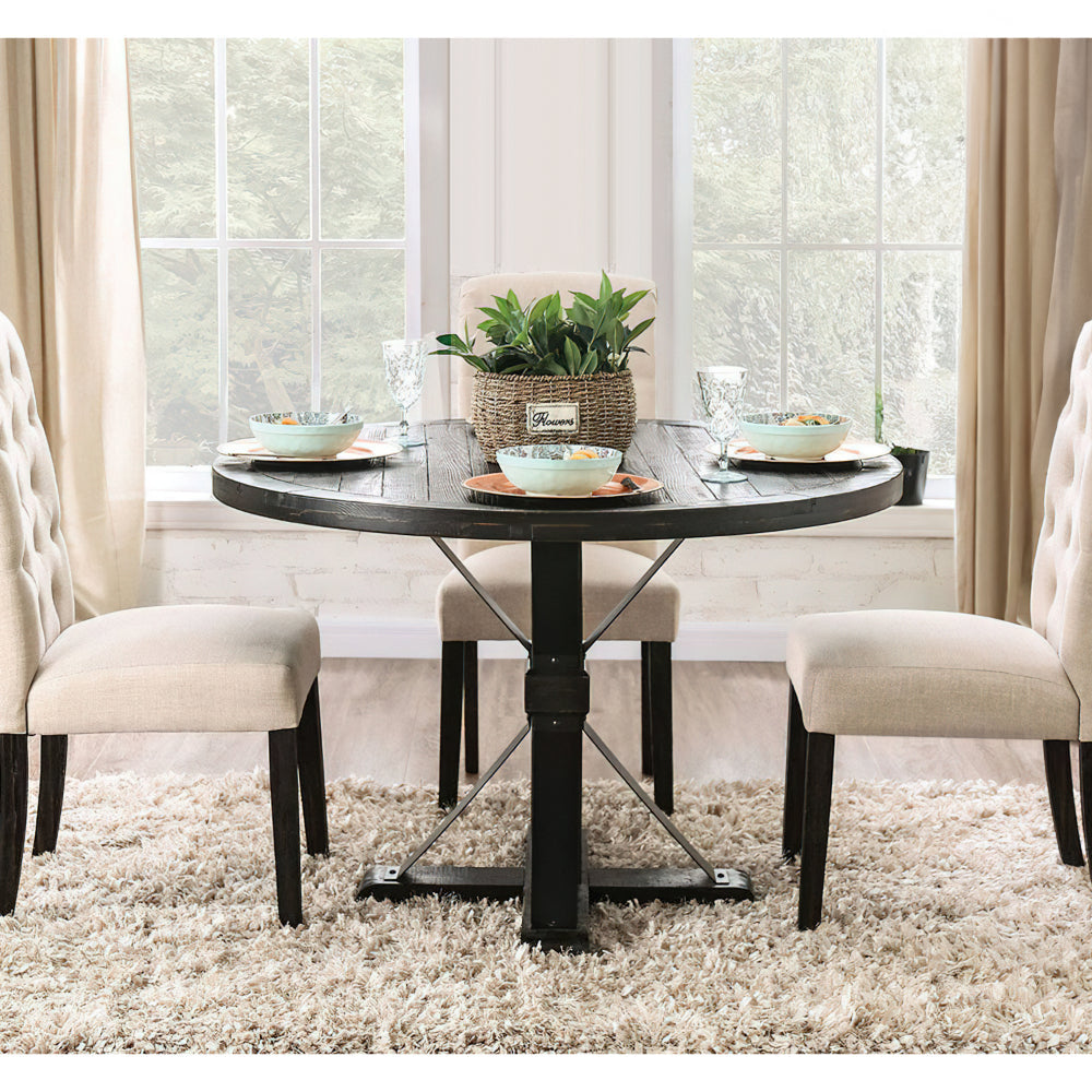 Round Dining Table with Pedestal Base Antique Black By Casagear Home BM230640