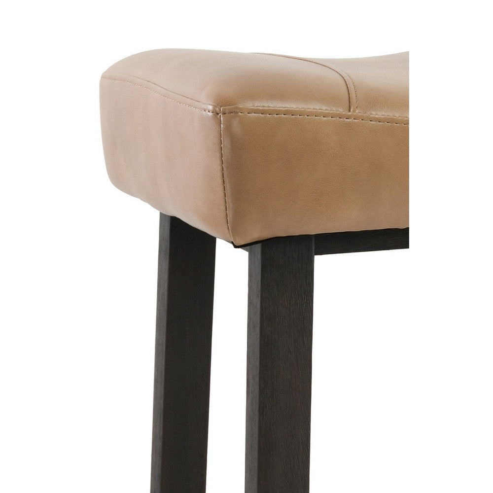 26 Inch Wooden Frame Leatherette Backless Counterstool Beige By Casagear Home BM230735