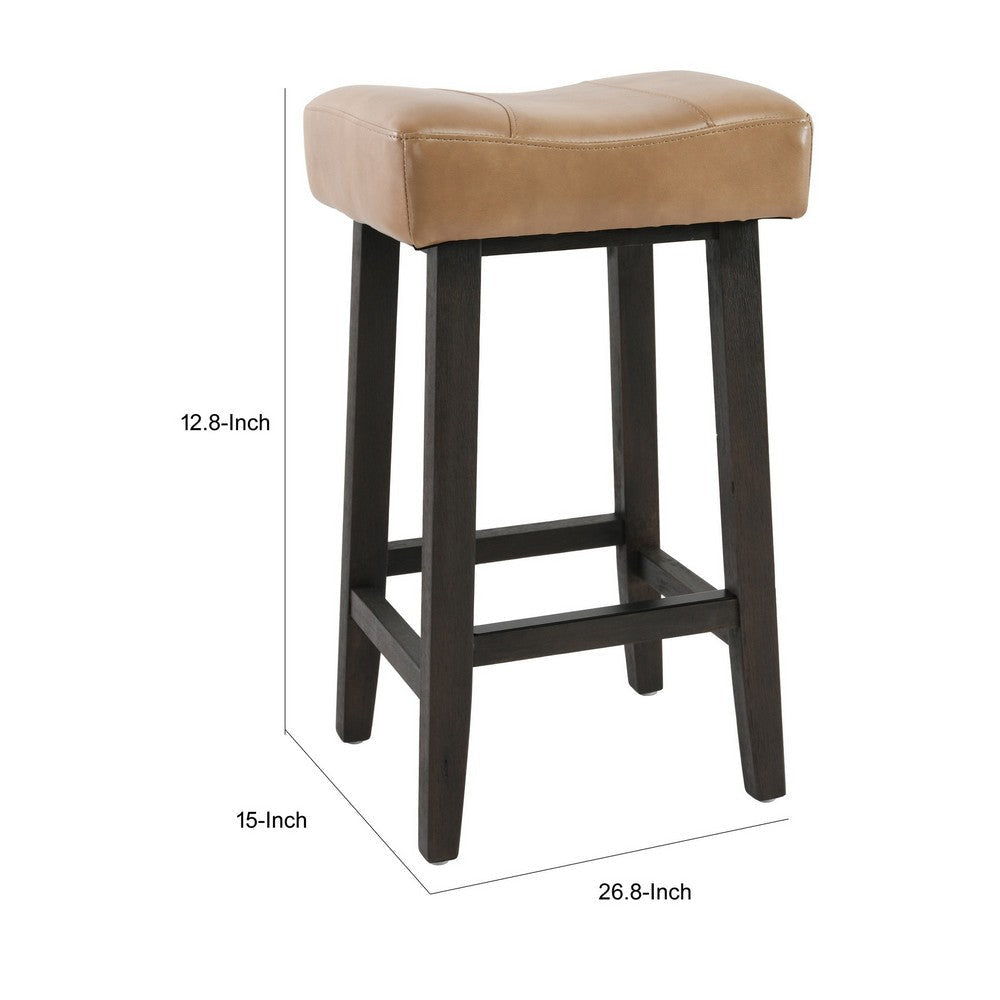 26 Inch Wooden Frame Leatherette Backless Counterstool Beige By Casagear Home BM230735