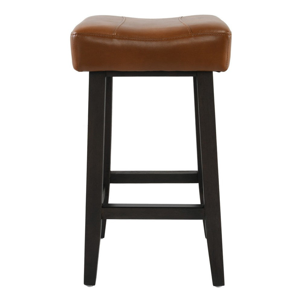 26 Inch Wooden Frame Leatherette Backless Counterstool Brown By Casagear Home BM230736