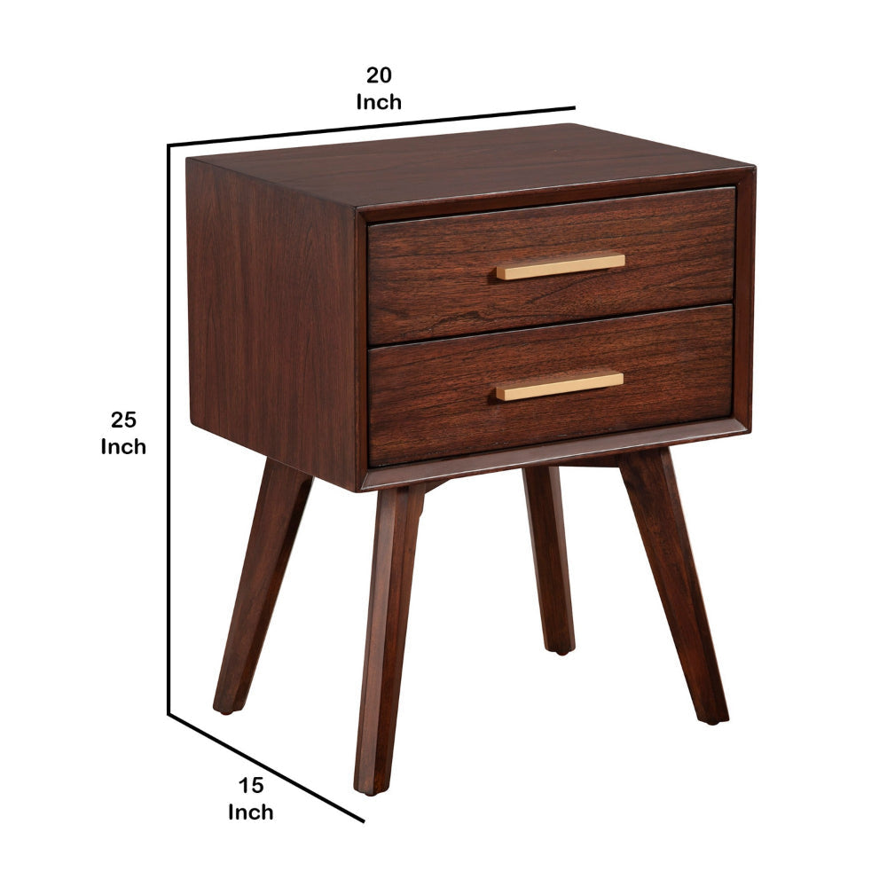 25 Inch 2 Drawer Wooden Nightstand with Bar Pulls Brown By Casagear Home BM230746