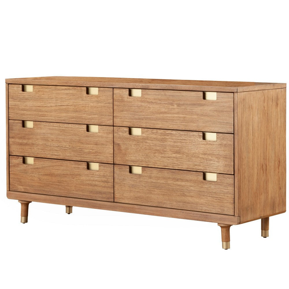 60 Inch 6 Drawer Wooden Dresser with Cutout Pulls, Brown By Casagear Home