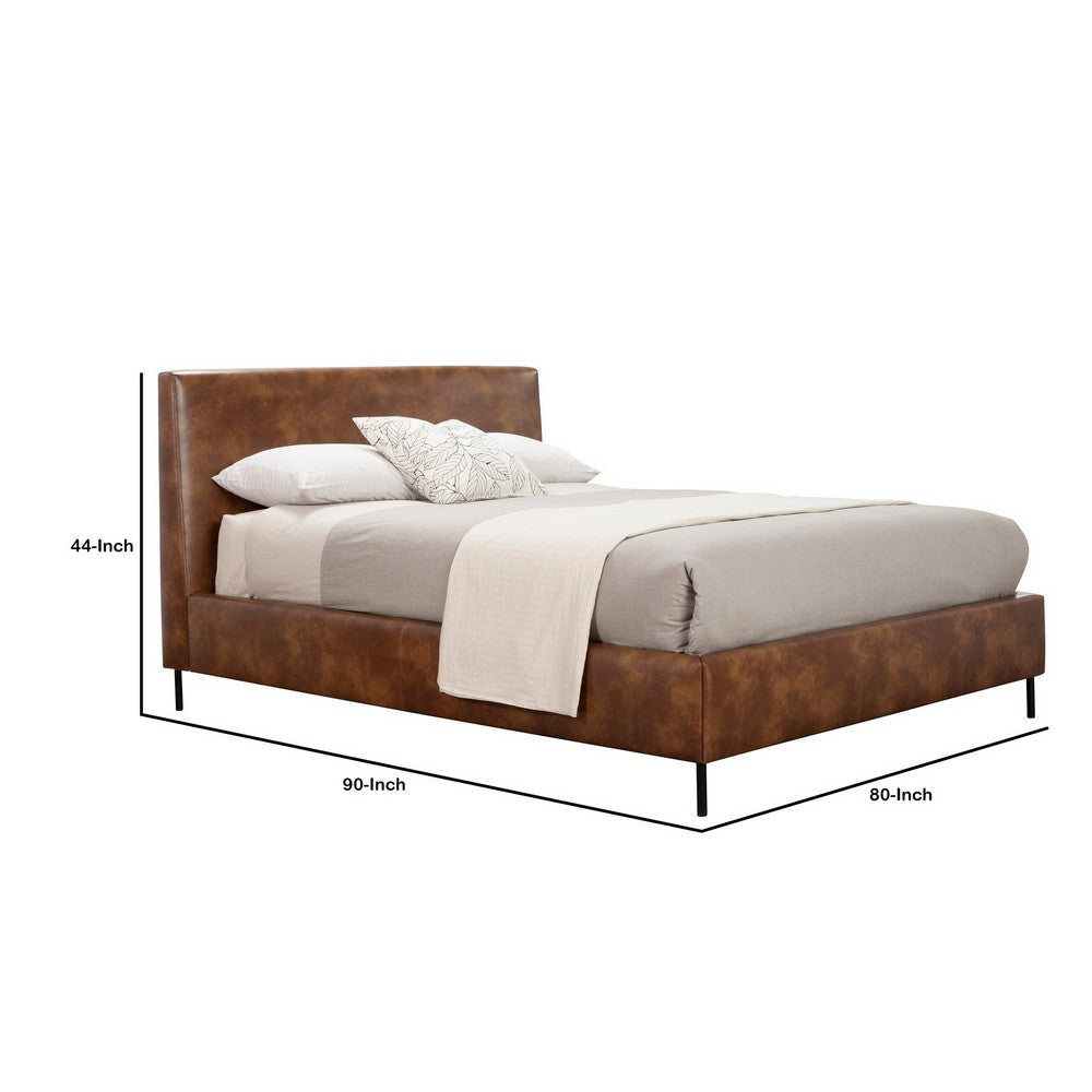 Faux Leather Upholstered King Bed with Metal Legs Brown By Casagear Home BM230765