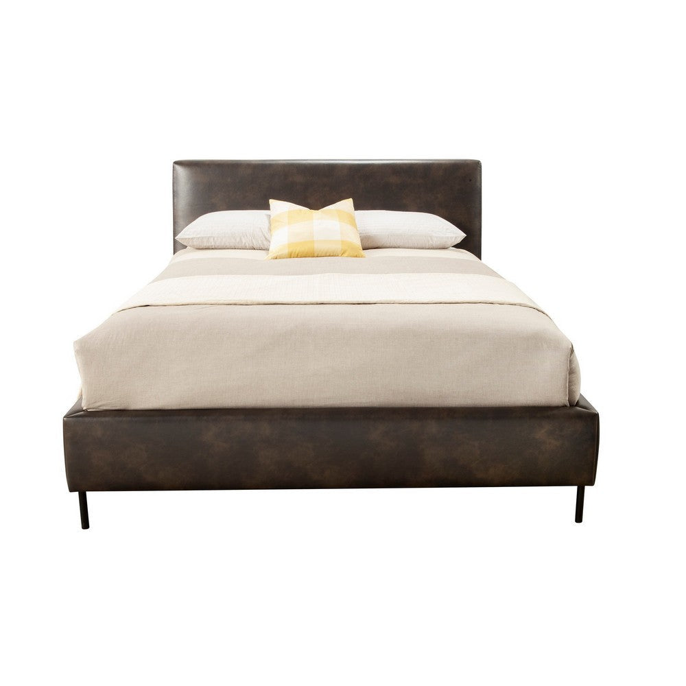 Faux Leather Upholstered Queen Bed with Metal Legs Gray By Casagear Home BM230767