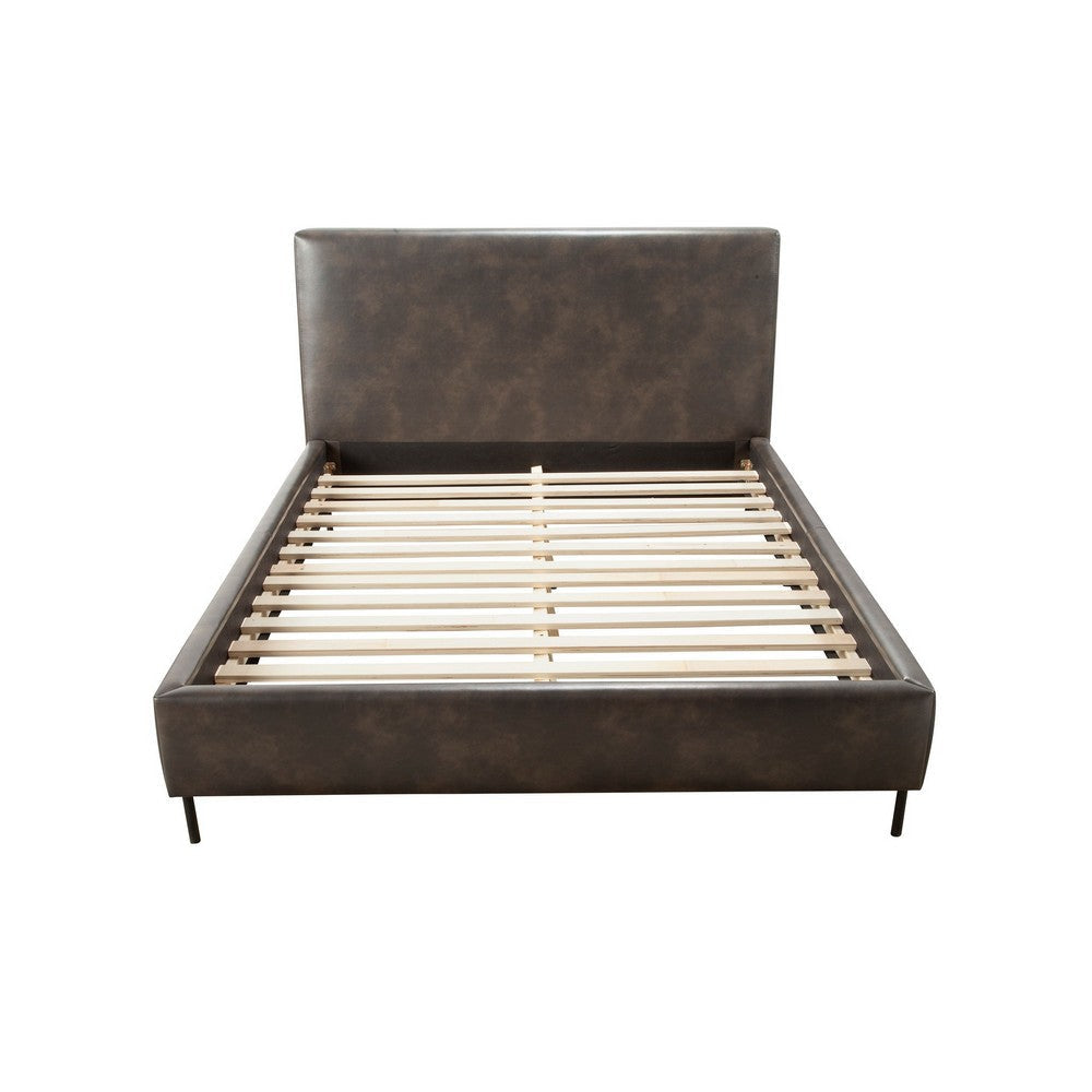 Faux Leather Upholstered Queen Bed with Metal Legs Gray By Casagear Home BM230767