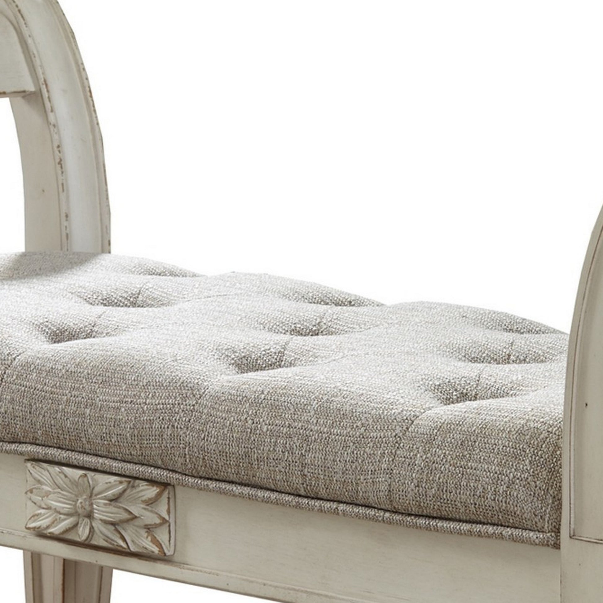 46’ Tufted Fabric Padded Wooden Accent Bench Antique White By Casagear Home BM230917