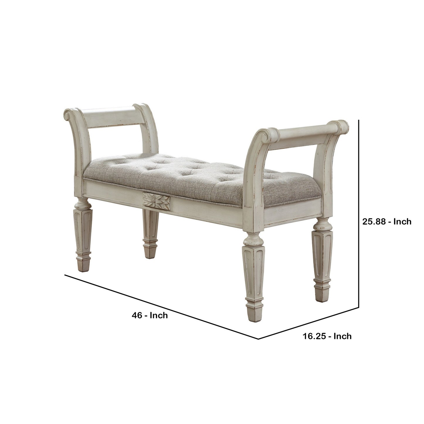 46’ Tufted Fabric Padded Wooden Accent Bench Antique White By Casagear Home BM230917