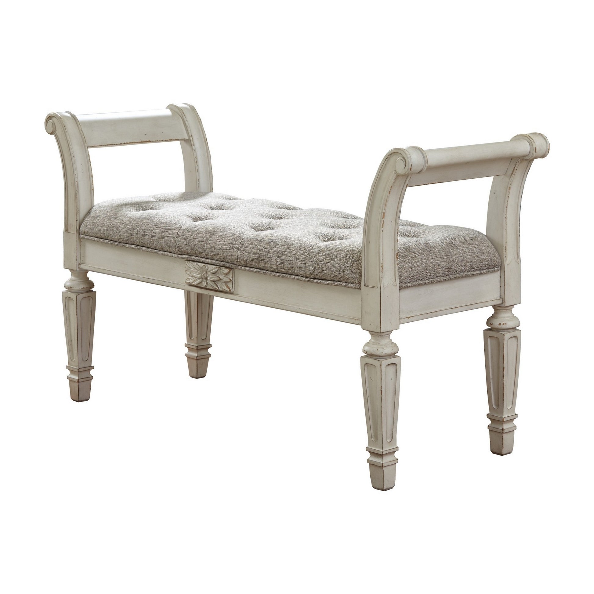 46’ Tufted Fabric Padded Wooden Accent Bench Antique White By Casagear Home BM230917