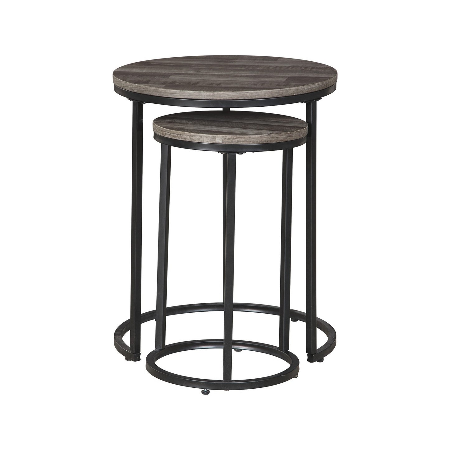 Round Wooden Top Metal Accent Table Set of 2 Gray & Black By Casagear Home BM230944