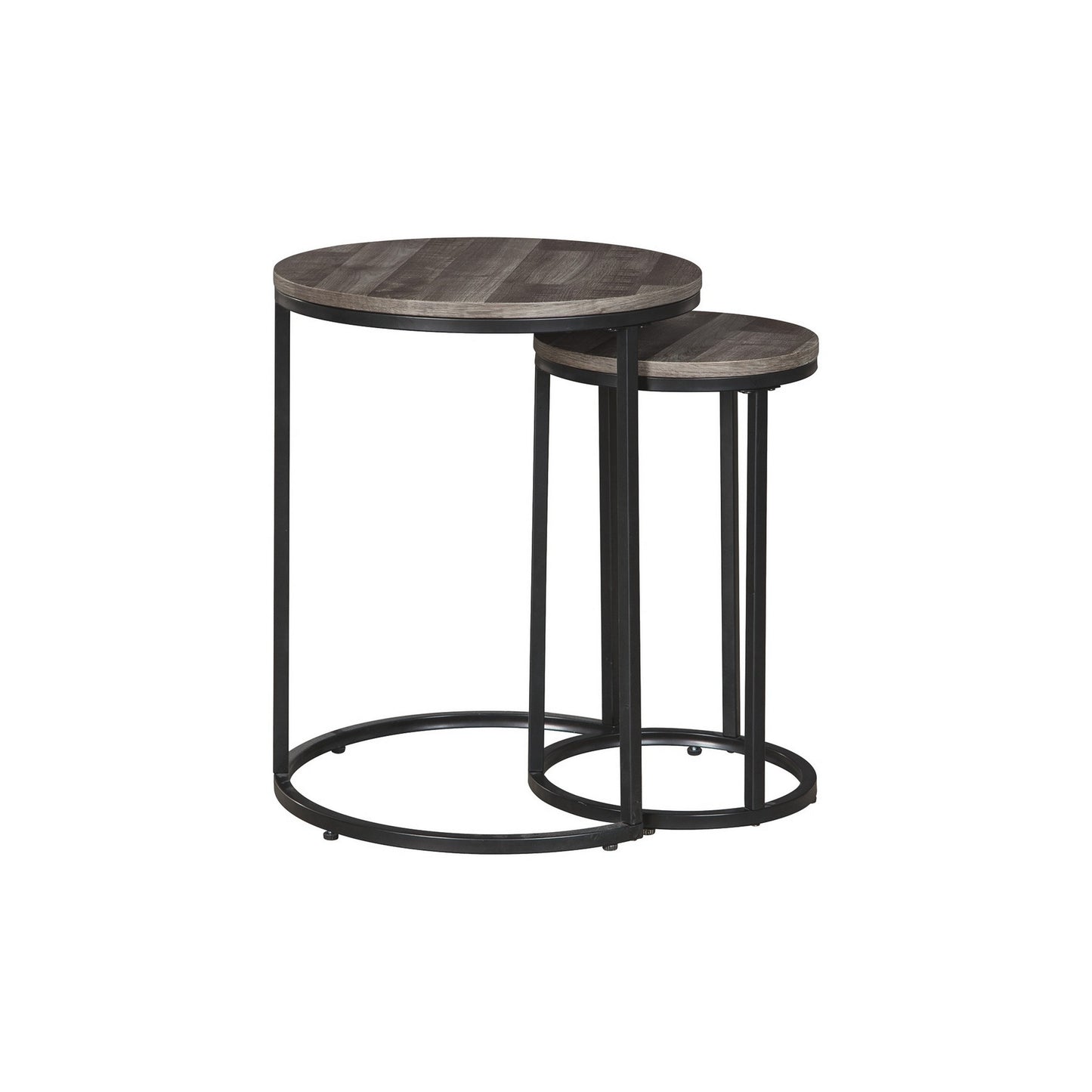 Round Wooden Top Metal Accent Table Set of 2 Gray & Black By Casagear Home BM230944