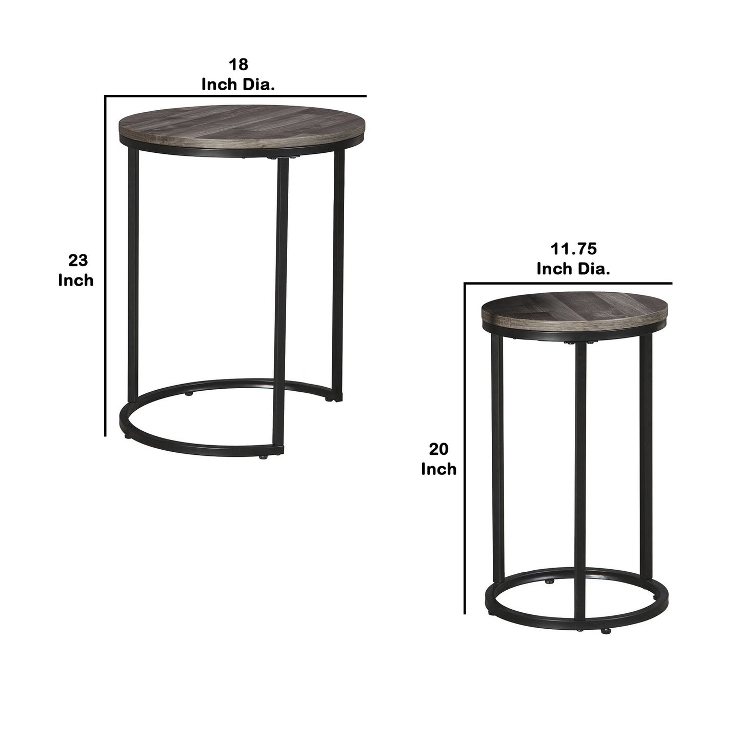 Round Wooden Top Metal Accent Table Set of 2 Gray & Black By Casagear Home BM230944