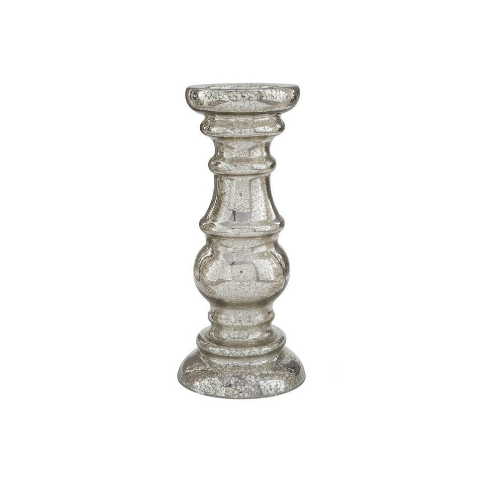 Glass Candleholder with Pedestal Base Set of 3 Silver By Casagear Home BM230978