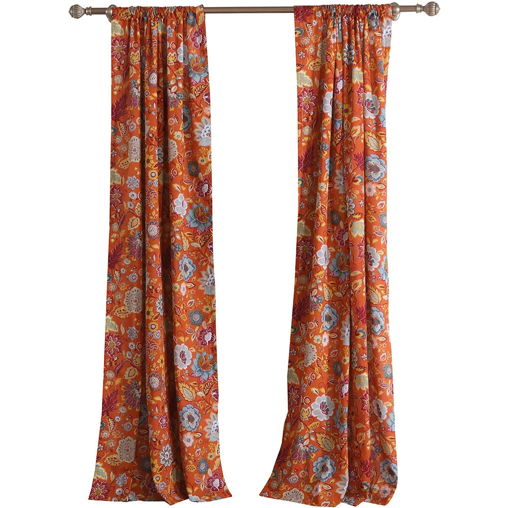 Paris 4 Piece Floral Print Fabric Curtain Panel with Ties Orange By Casagear Home BM230991