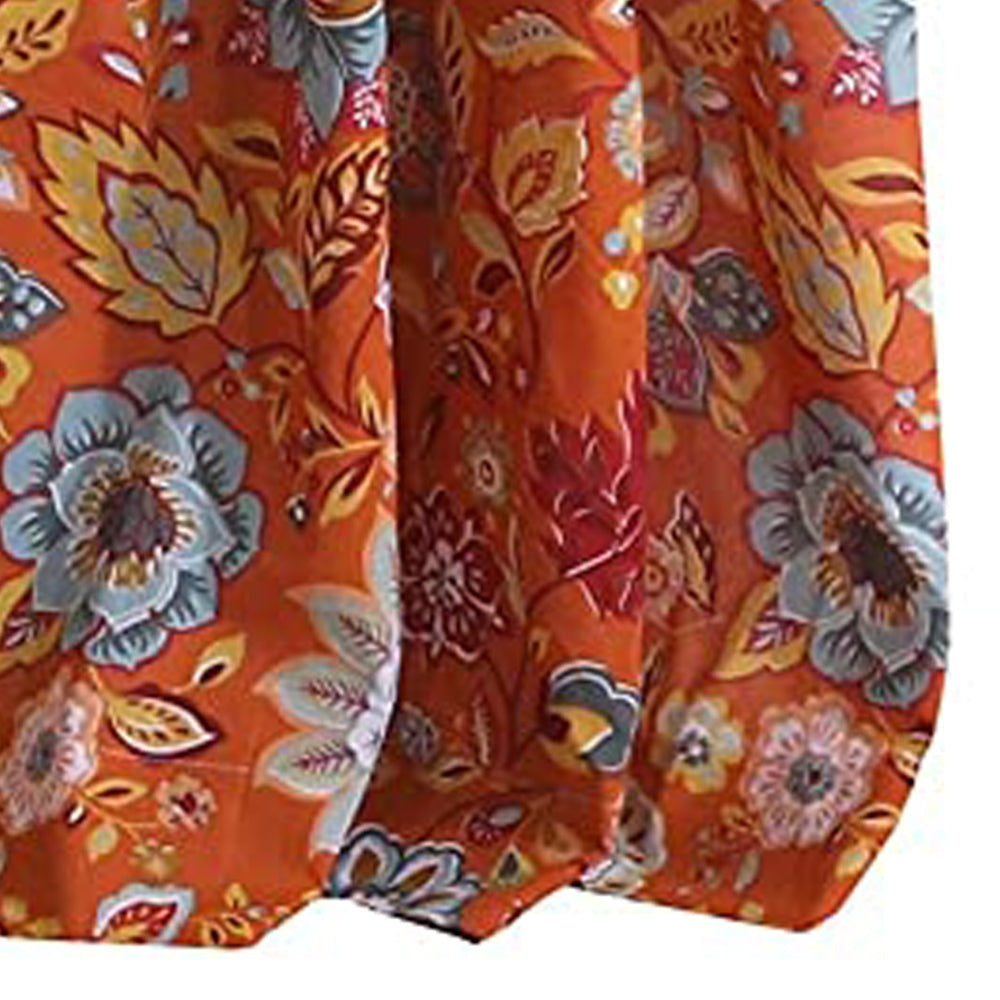 Paris 4 Piece Floral Print Fabric Curtain Panel with Ties Orange By Casagear Home BM230991