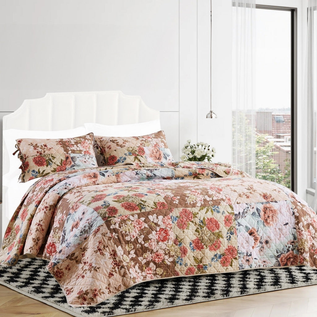 Rome 2 Piece Reversible Floral Print Twin Quilt Set, Multicolor By Casagear Home