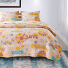 Berlin 3 Piece Rainbows and Clouds Print Queen Quilt Set, Beige By Casagear Home