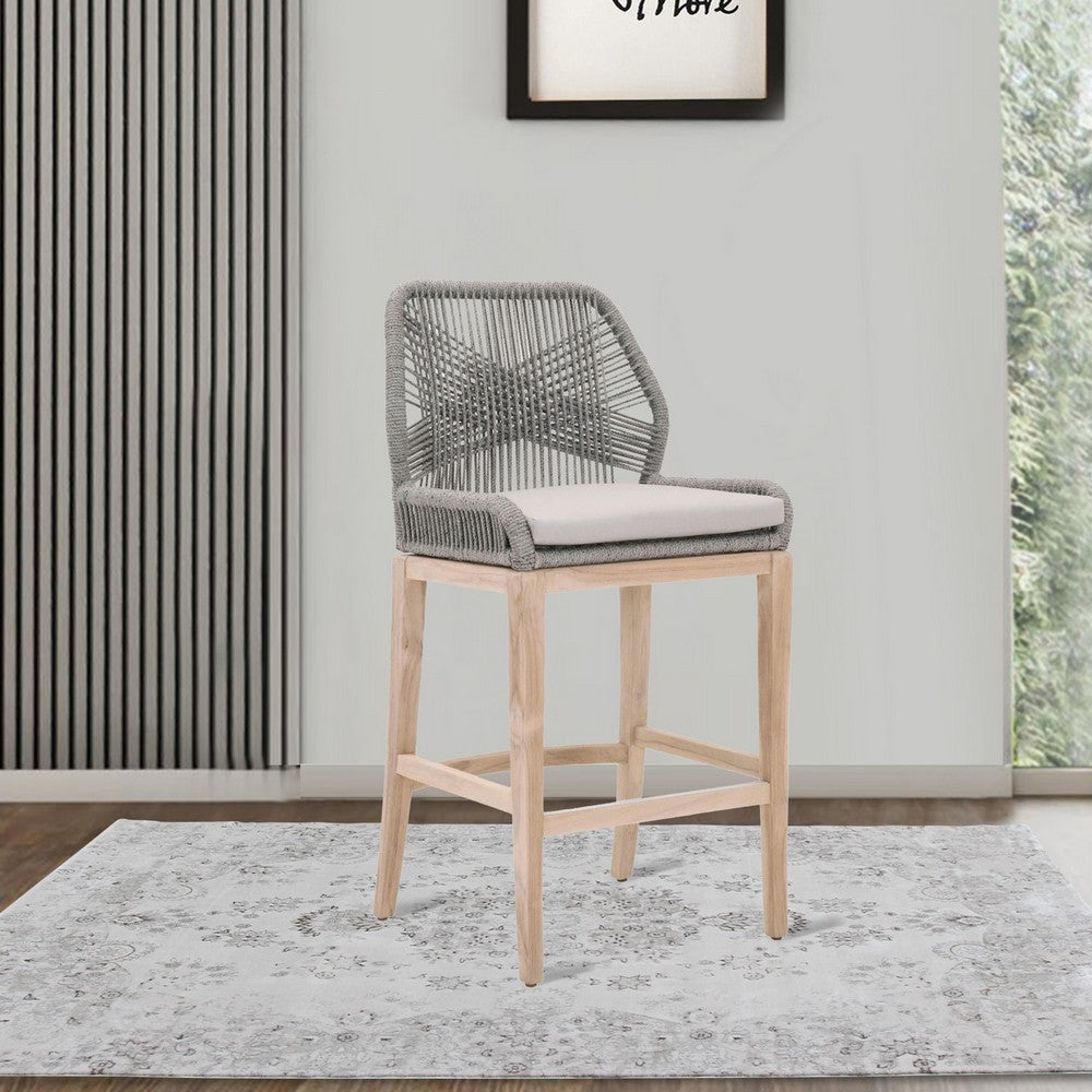 Rope Weave Design Wooden Dining Chair with Removable Cushion,Set of 2 Gray By Casagear Home BM231079