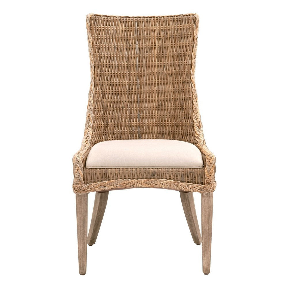 Interwoven Wicker Dining Chair with Fabric Seat Set of 2 Brown By Casagear Home BM231083