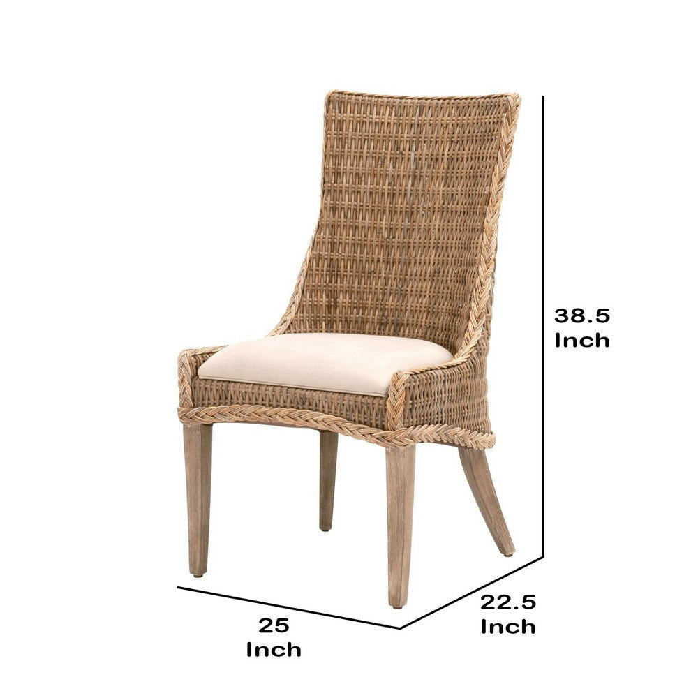 Interwoven Wicker Dining Chair with Fabric Seat Set of 2 Brown By Casagear Home BM231083