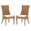 Interwoven Wicker Dining Chair with Fabric Seat, Set of 2, Brown By Casagear Home