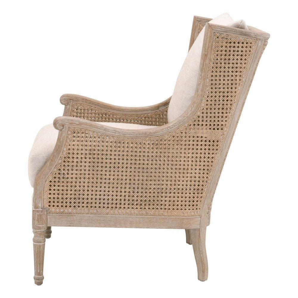 Wooden Accent Club Chair with Rattan Cane Back Brown and Beige By Casagear Home BM231095