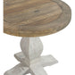 26 Inch Round End Table with Pedestal Base Brown and White By Casagear Home BM231162