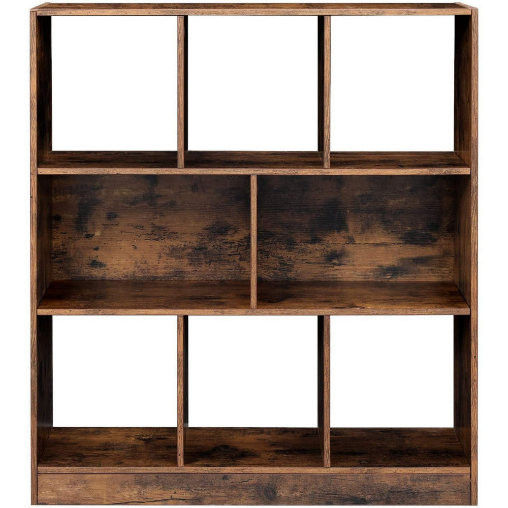 6 Open Shelves Wooden Bookcase with 2 Compartments Rustic Brown By Casagear Home BM231432