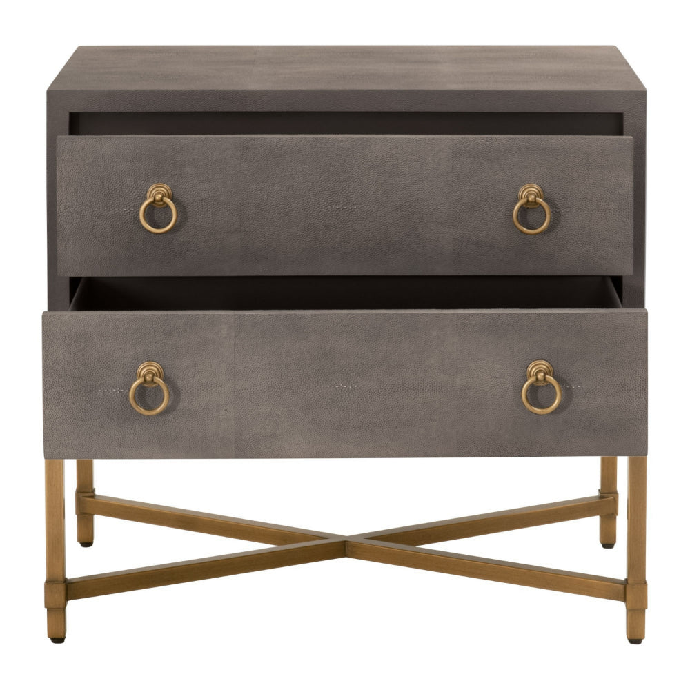 Dual Tone 2 Drawer Nightstand with Ring Pulls Gray and Gold By Casagear Home BM231494