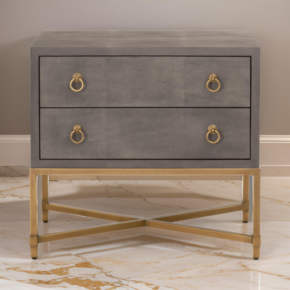 Dual Tone 2 Drawer Nightstand with Ring Pulls, Gray and Gold By Casagear Home