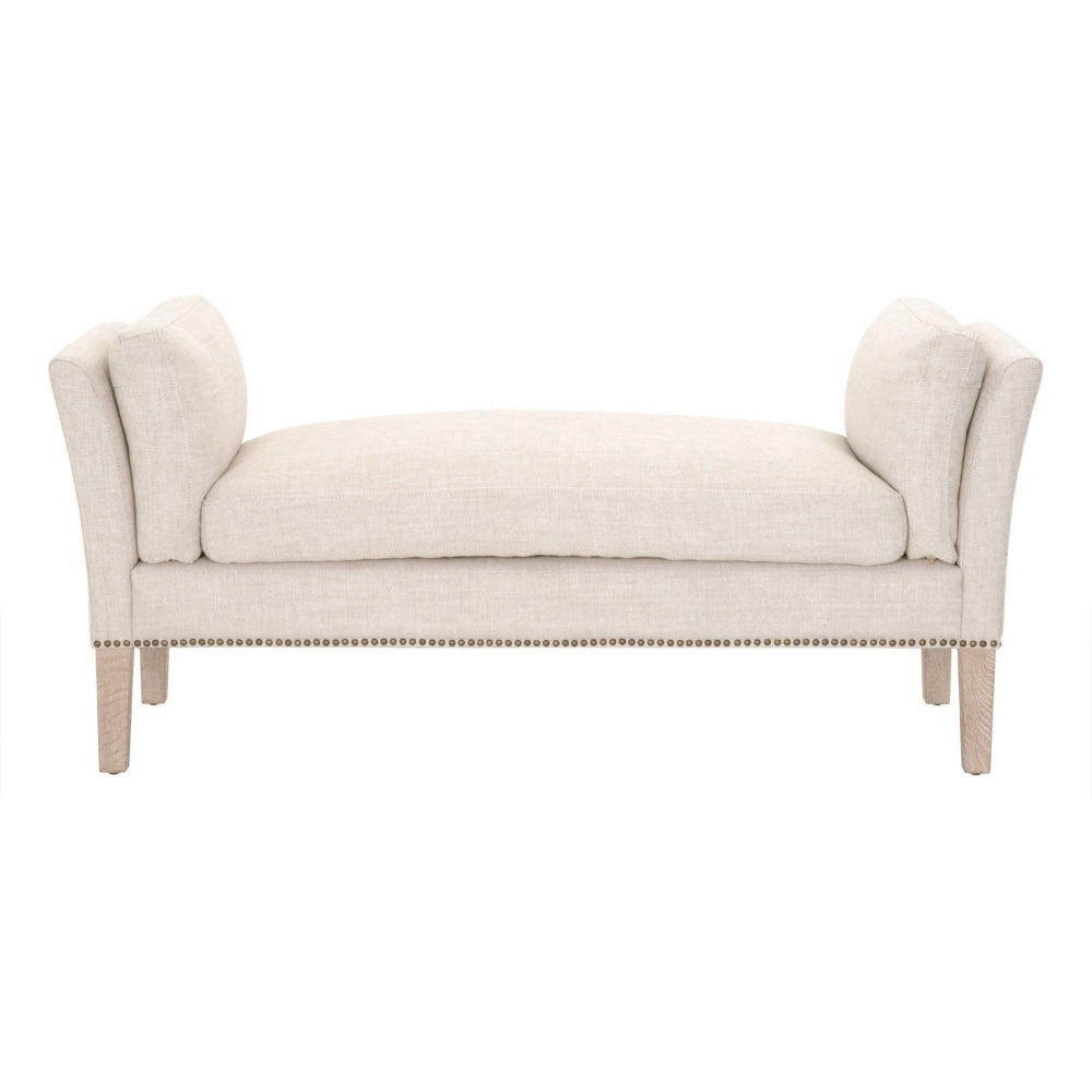 Padded Fabric Bench with Flared Arms and Nailhead Trim Beige By Casagear Home BM231500