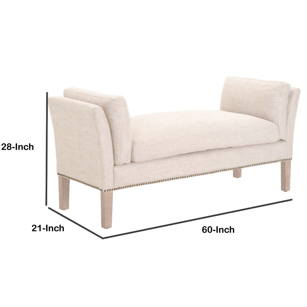 Padded Fabric Bench with Flared Arms and Nailhead Trim Beige By Casagear Home BM231500