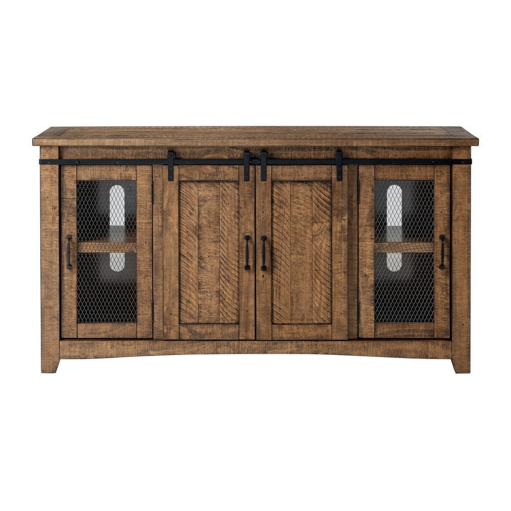 65 Inch Rustic Wooden TV Stand with 2 Door Cabinet Brown By Casagear Home BM231512