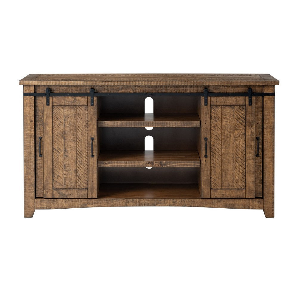 65 Inch Rustic Wooden TV Stand with 2 Door Cabinet Brown By Casagear Home BM231512