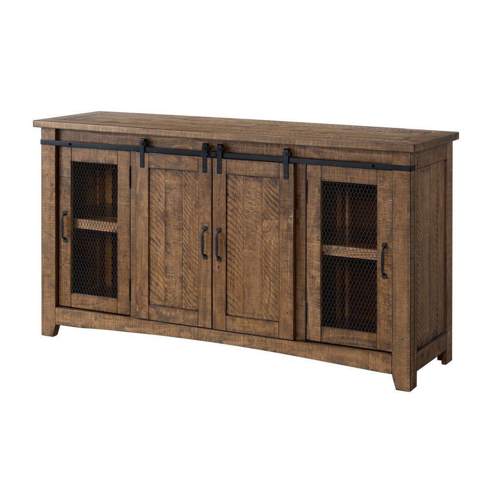 65 Inch Rustic Wooden TV Stand with 2 Door Cabinet, Brown By Casagear Home