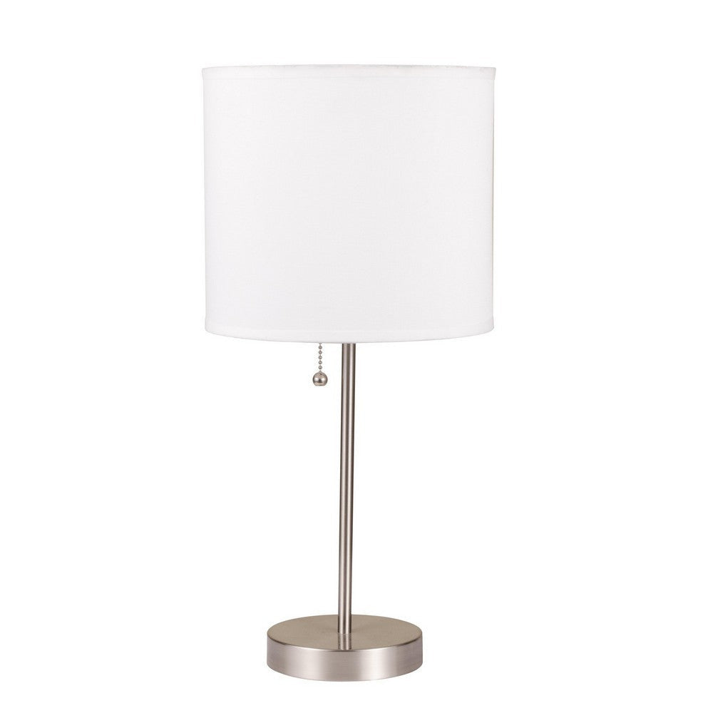 18.5 Inch Drum Shade Table Lamp Set of 2 White and Silver By Casagear Home BM231737