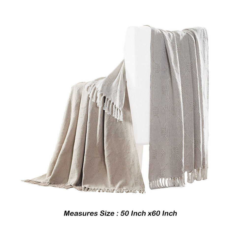 Thiva 60 x 50 Cotton Throw with Diamond Weaving The Urban Port Set of 2 Gray By Casagear Home BM231755