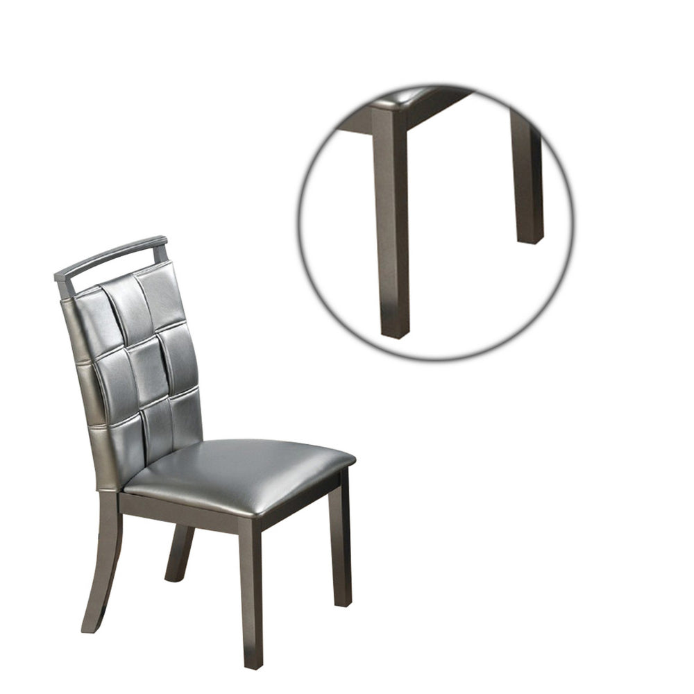 Faux Leather Dining Chair with Overlapping Square Pattern Set of 2 Silver By Casagear Home BM231840