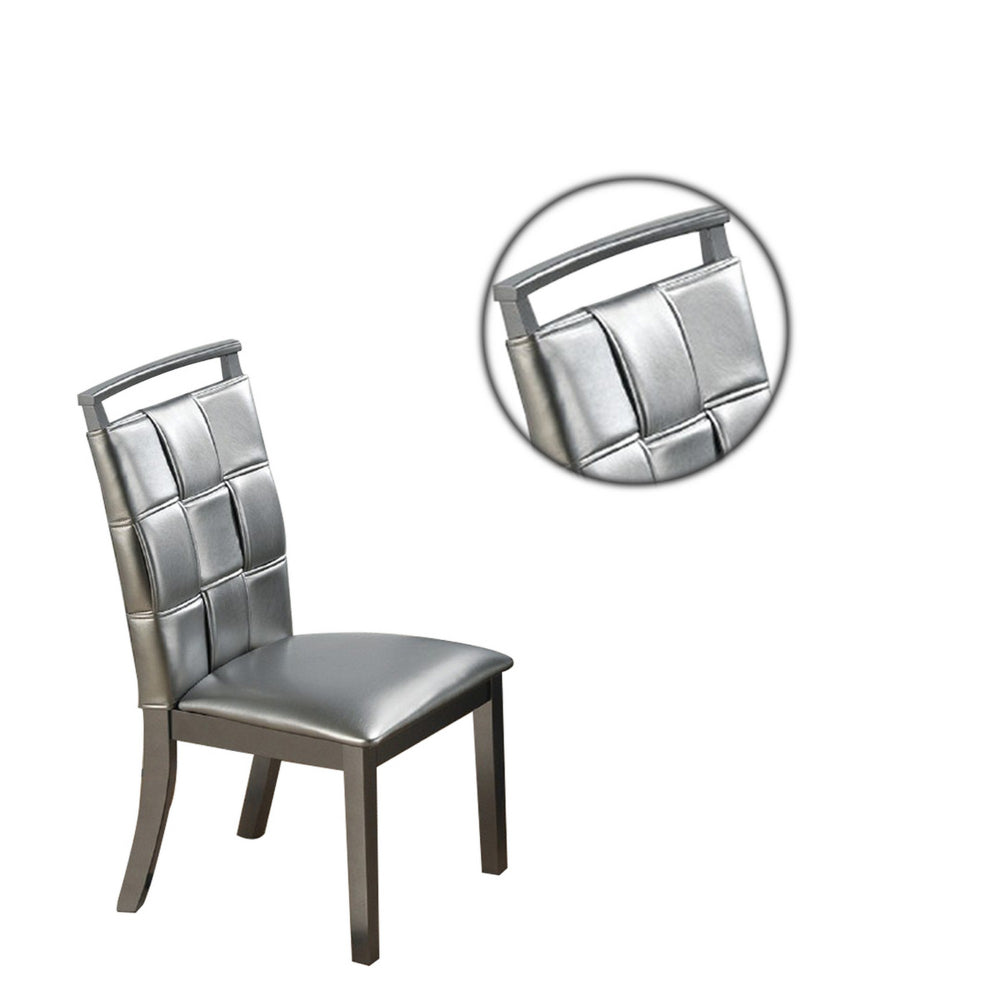 Faux Leather Dining Chair with Overlapping Square Pattern Set of 2 Silver By Casagear Home BM231840