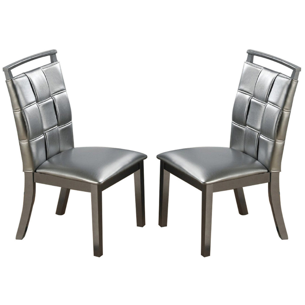 Faux Leather Dining Chair with Overlapping Square Pattern Set of 2 Silver By Casagear Home BM231840