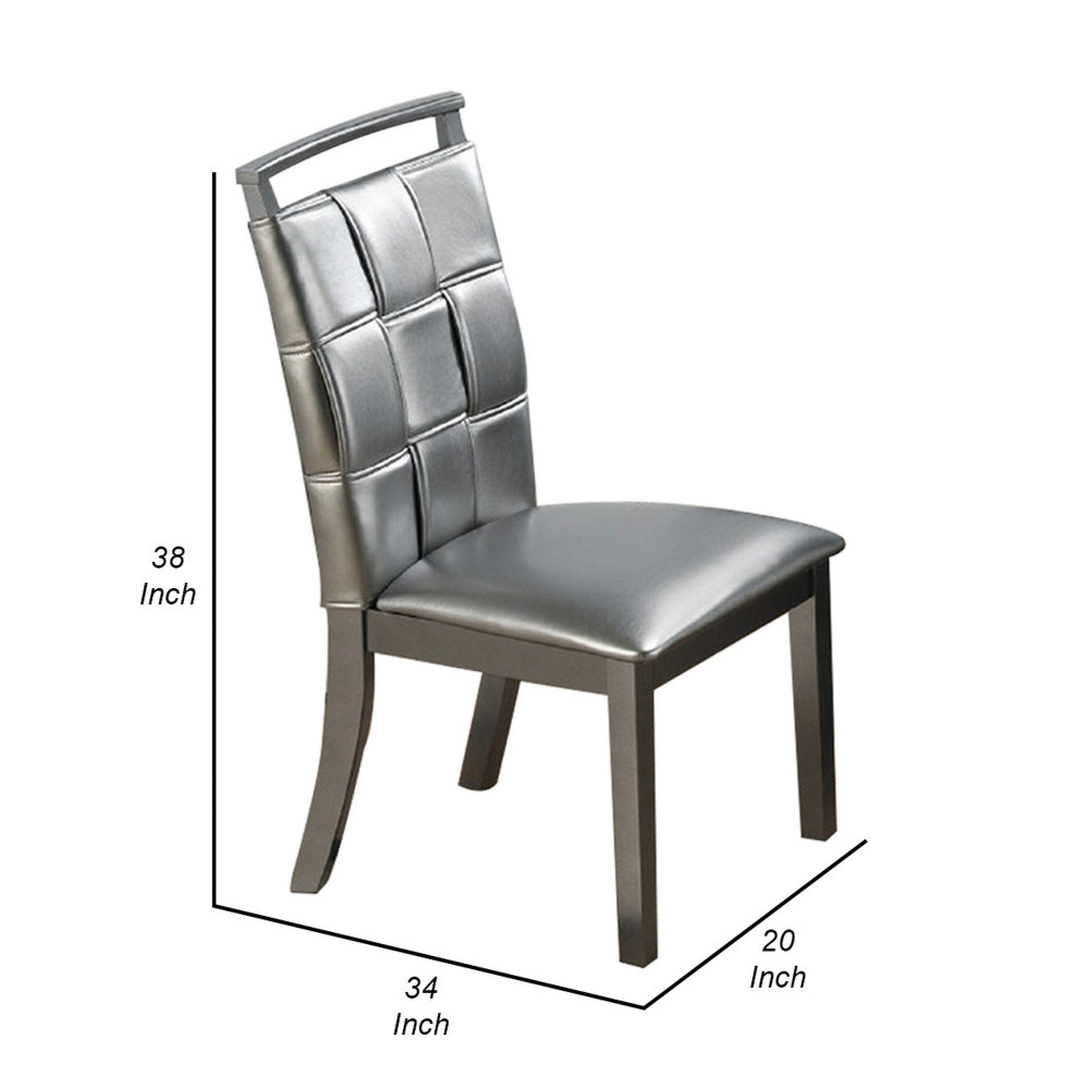 Faux Leather Dining Chair with Overlapping Square Pattern Set of 2 Silver By Casagear Home BM231840