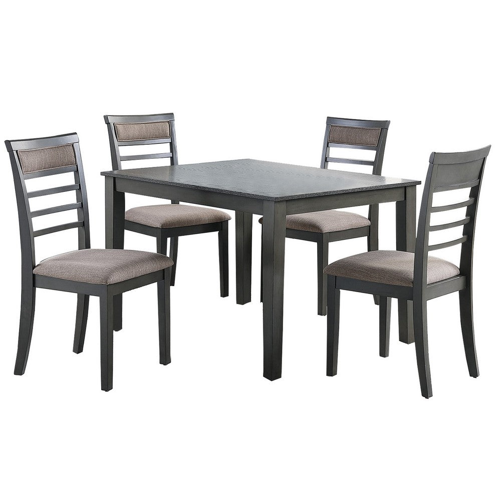 5 Piece Wooden Dining Table and Horizontal Slatted Back Chairs,Antique Gray By Casagear Home BM231855