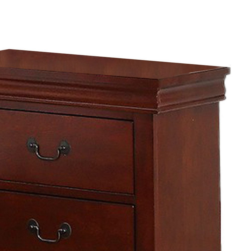 2 Drawer Wooden Nightstand with Panel Bracket Feet Cherry Brown By Casagear Home BM231861