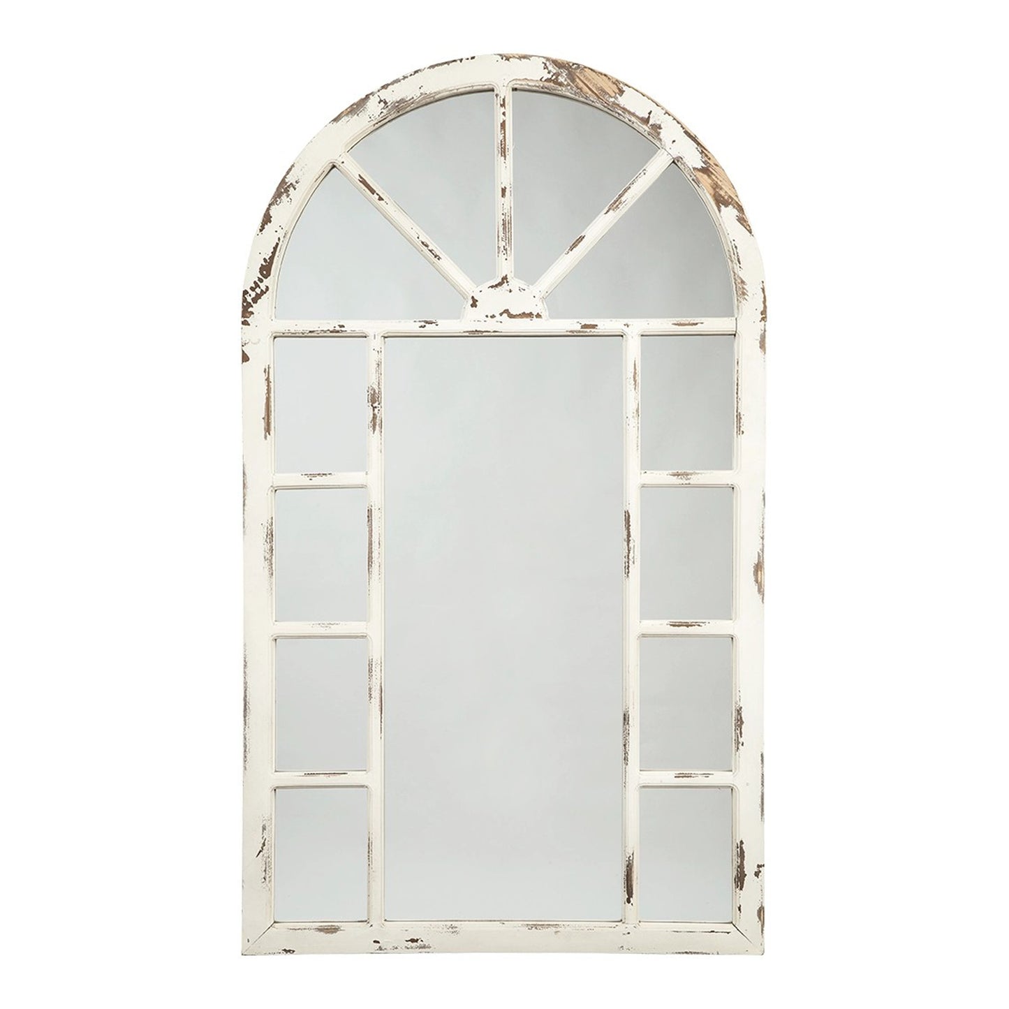 Wooden Window Pane Design Accent Mirror Antique White By Casagear Home BM231928