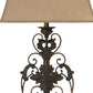 Bell Shape Fabric Shade Table Lamp with Floral Metal Base Beige and Bronze By Casagear Home BM231943