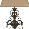 Bell Shape Fabric Shade Table Lamp with Floral Metal Base Beige and Bronze By Casagear Home BM231943